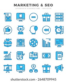 Marketing and SEO. Two Color icons Pack. vector illustration.