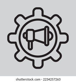 Icono de configuración de marketing en estilo de línea, uso para presentación de aplicaciones móviles del sitio web