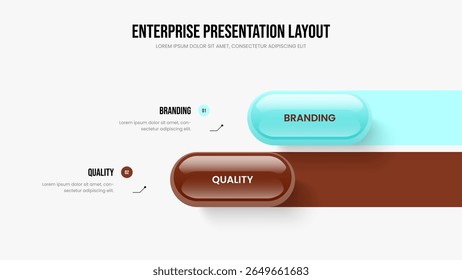 Marketing Showcase 2 Option Diagram Slide Template. Corporate Development Presentation Design Vector Illustration. Creative Solution Two Element Infographic Frame Layout.