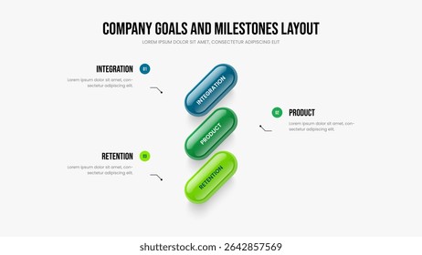 Marketing Showcase 3 Element Diagram Presentation Template. Consulting Campaign Three Step Infographic Slideshow Layout. Business Review Frame Design Vector Illustration.