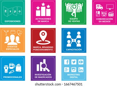 Marketing, Simbolos MKT, Marketing icon, promotores, campaña, conjunto de iconos de servicios