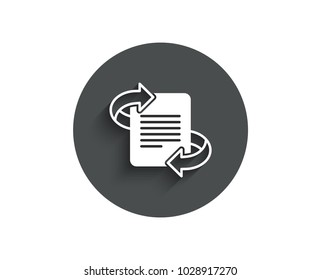 Marketing simple icon. Page with arrows sign. Article symbol. Circle flat button with shadow. Vector