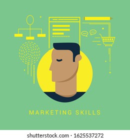 Marketing Skills concepts on green background