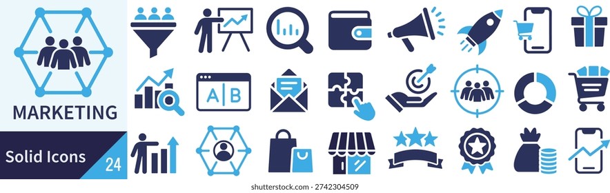 marketing solid icon set digital business vector silhouette collection