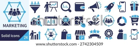 marketing solid icon set digital business vector silhouette collection