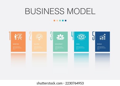 marketing, solution, development, vision, revenue icons Infographic design template. Creative concept with 5 steps