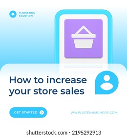 Marketing solutions how increase digital store sales commercial business strategy social media post realistic 3d icon vector illustration. Online shopping promo campaign optimization mobile app
