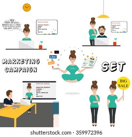  Marketing specialist. Business marketing process. Vector illustration
