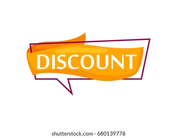Marketing speech bubble with Discount phrase. Most commonly used replica label, market promotion, retail sticker isolated vector illustration.