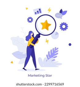 Marketing Star flat concept vector illustration. Analysing customer feedback. Service ranking process isolated character for web design. Creative idea for website, mobile and presentation