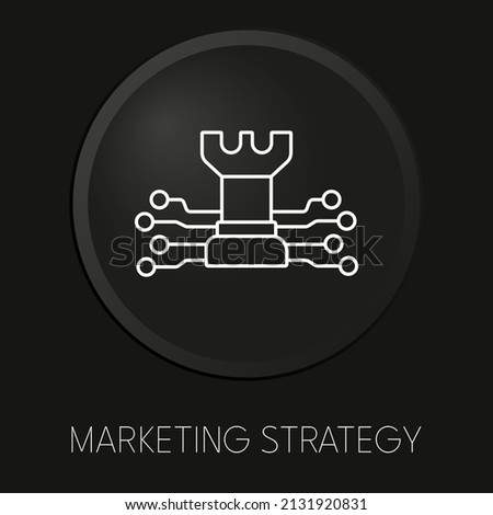 Marketing startegy minimal vector line icon on 3D button isolated on black background. Premium Vector.