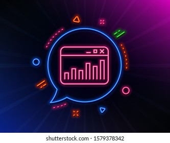 Marketing statistics line icon. Neon laser lights. Web analytics symbol. Browser window sign. Glow laser speech bubble. Neon lights chat bubble. Banner badge with marketing statistics icon. Vector