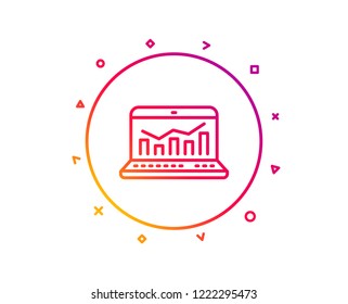 Marketing statistics line icon. Web analytics symbol. Laptop or Notebook sign. Gradient pattern line button. Web analytics icon design. Geometric shapes. Vector