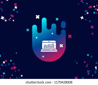 Marketing statistics simple icon. Web analytics symbol. Laptop or Notebook sign. Cool banner with icon. Abstract shape with gradient. Vector