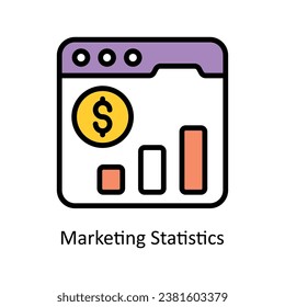 Ilustración de diseño de esquema relleno de estadísticas de marketing. Símbolo del archivo EPS 10 de fondo blanco 