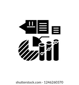 Marketing stats black icon, vector sign on isolated background. Marketing stats concept symbol, illustration 