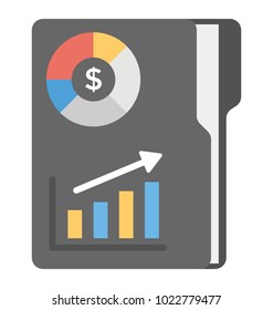 Marketing stats, charts and graphs, flat vector icon 