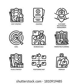 Marketing strategies icons set outline style