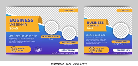 Marketing Strategies live webinar banner invitation and social media post template. Business webinar invitation design