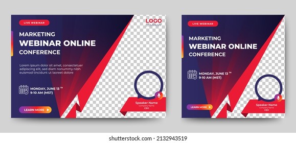 Marketing Strategies live webinar banner invitation and social media post template. Business webinar invitation design