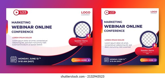 Marketing Strategies live webinar banner invitation and social media post template. Business webinar invitation design