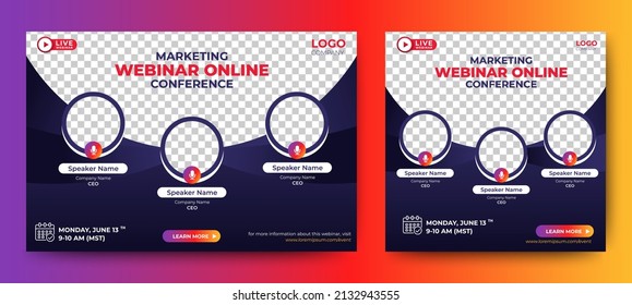 Marketing Strategies live webinar banner invitation and social media post template. Business webinar invitation design