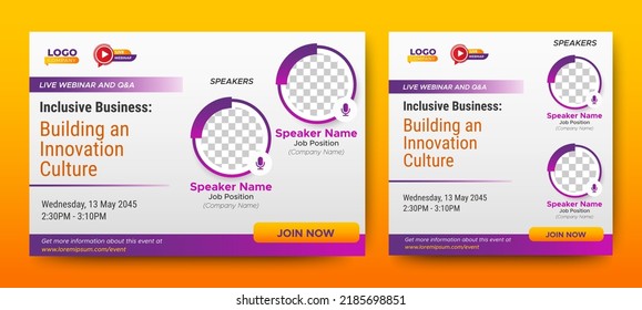 Marketing Strategies live webinar banner invitation and social media post template. Business webinar invitation design