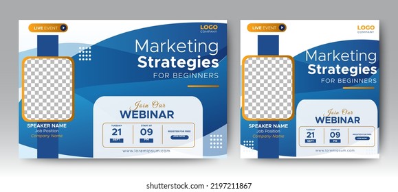 Marketing Strategies live webinar banner invitation and social media post template. Business webinar invitation design. Vector EPS 10