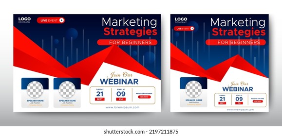 Marketing Strategies live webinar banner invitation and social media post template. Business webinar invitation design. Vector EPS 10