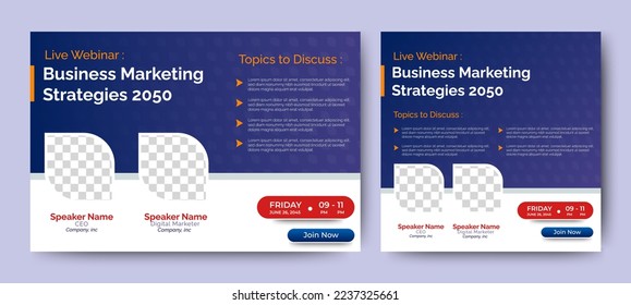 Marketing Strategies live webinar banner invitation and social media post template. Business webinar invitation design. Vector EPS 10