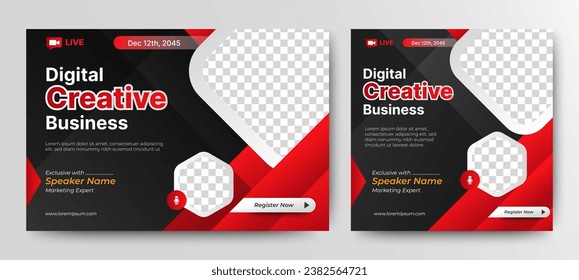 Marketing Strategies live webinar banner invitation and social media post template. Business webinar invitation design. Vector