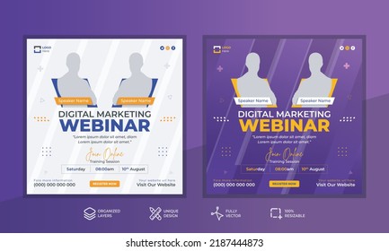 Marketing strategies live webinar invitation post banner and social media post template. Digital marketing webinar post design template