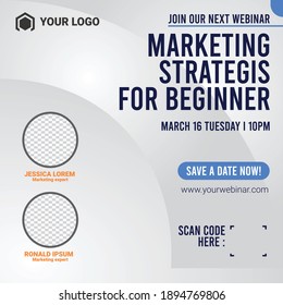 Marketing Strategis for Beginner, Template Design, white and grey background