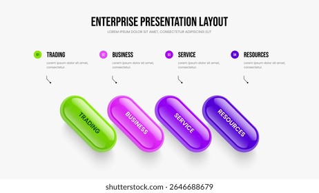 Marketing Strategy 4 Option Diagram Slide Design. Business Analysis Presentation Layout Vector Illustration. Digital Overview Four Element Infographic Slideshow Template.