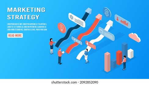 Marketing Strategy, Analytics with People Characters Analyzing Financial Statistics Data. Business Data Analysis Concept.