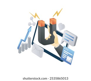 Marketing strategy in bond of isometric style