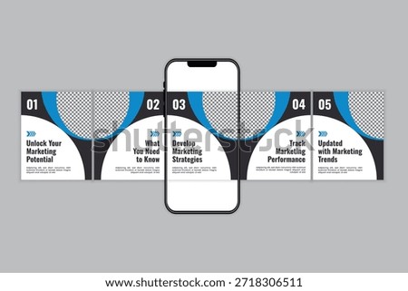 Marketing strategy, Carousel or microblog design template, and social media
