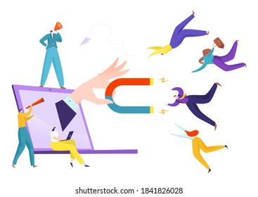 Marketing strategy for client, customer campaign in social media online vector illustration. Traffic advertising and management, sale for network generation. Content lead to company success.