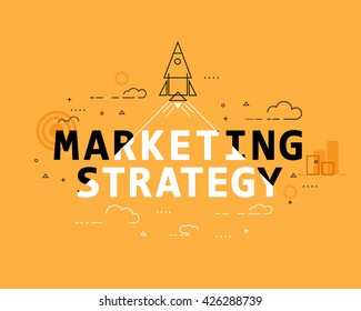 Marketing strategy concept, thin line banner design, flat style