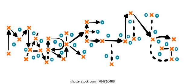 Marketing strategy concept vector with orange and blue marks on white tactic board