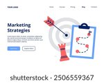 Marketing strategy. A defining goal and planning a strategy. Trendy vector flat illustration for landing page, banner, or promo.