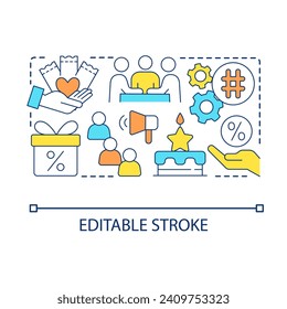 Marketing strategy to find and retain customers concept icon. Ways to attract potential clients abstract idea thin line illustration. Isolated outline drawing. Editable stroke