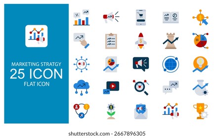 Marketing Strategy Flat icon set collection. Business and marketing element concept flat design style
