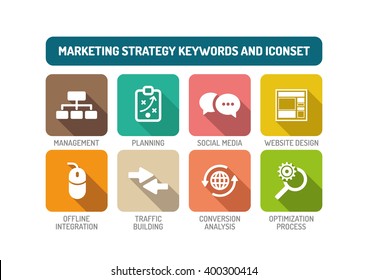 Marketing Strategy Flat Icon Set