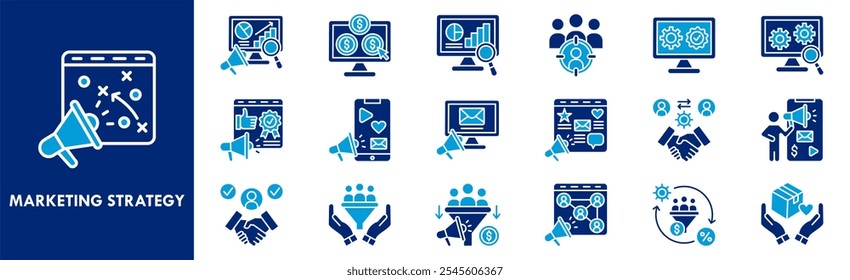 Conjunto de coleções de ícones da Estratégia de Marketing. Contendo negócios de design, estratégia, marketing, tecnologia, sucesso, gerenciamento