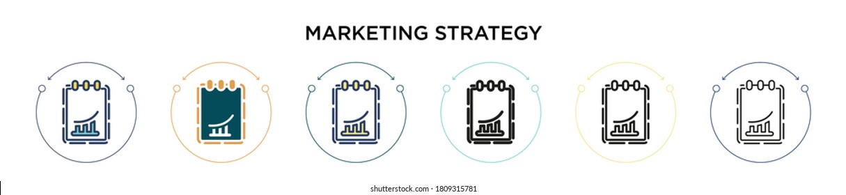 Marketing-Strategie-Symbol in vollem, dünnen Linie, Umriss und Strich-Stil. Vektorgrafik von zwei farbigen und schwarzen Marketingstrategien Vektorsymbole können für mobile, i, web-basierte