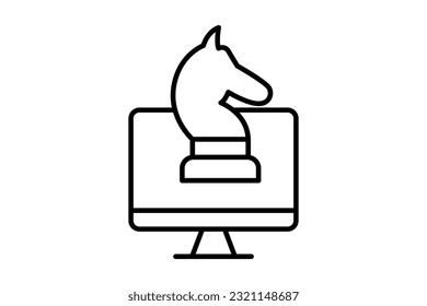 marketing strategy icon. Monitor screen with chess horse. icon related to strategy, digital marketing. Line icon style design. Simple vector design editable