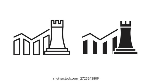 Esquema del icono de estrategia de marketing y signo de Vector sólido, pictogramas lineales