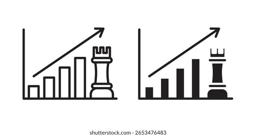 Marketingstrategiesymbol, Umriss-Vektorzeichen, lineares und stetiges Piktogramm einzeln auf Weiß.