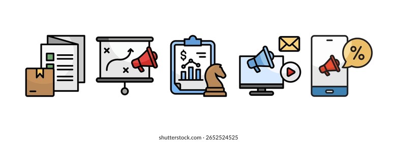 Marketing Strategy Icon Set Multiple Style Collection, Containing design Product Portfolio, Strategy Marketing, Sales Strategy, Digital Marketing, Promotional